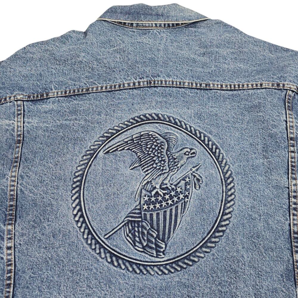 Vintage Eagle and US Flag Jean Jacket Men 4XL Trucker Made USA IAM Union Tyca